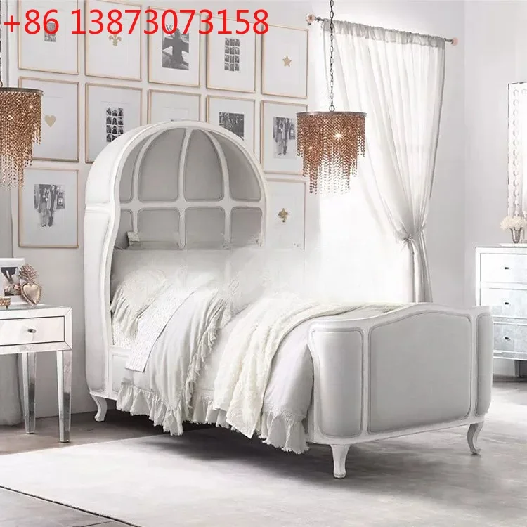 

French retro old soft on single double space bed bedroom princess bed children eggshell bed