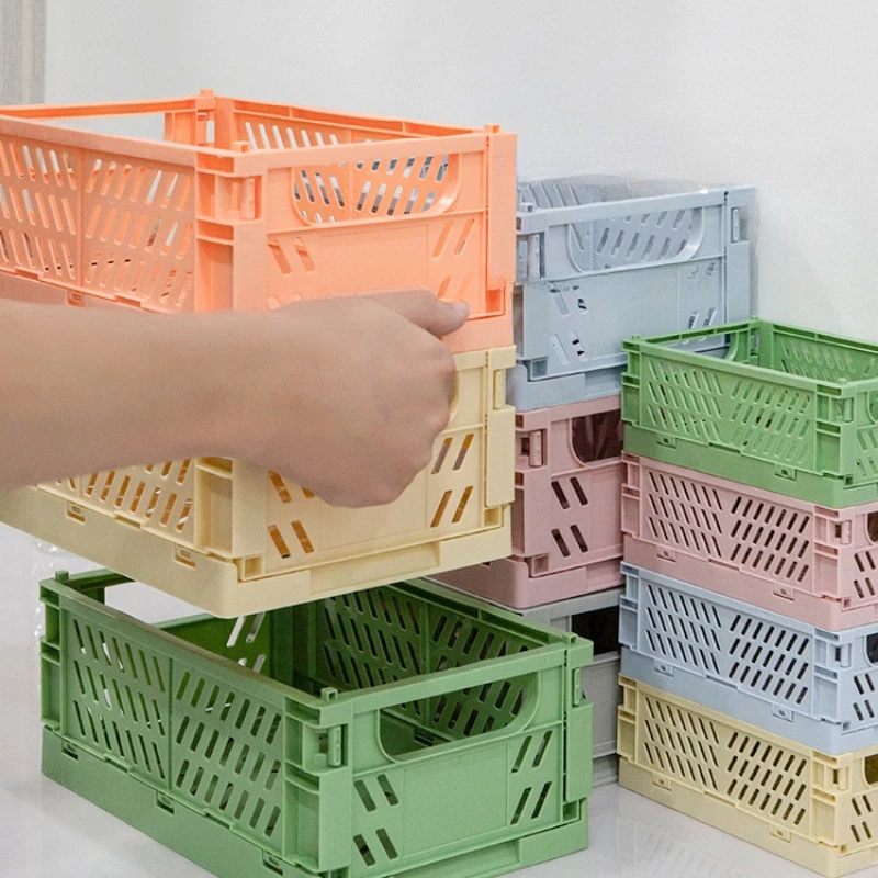 

4 Color Organizing Storage Baskets Case Folding Student Desktop Basket Tape Stationery Plastic Foldable Container Storage Box