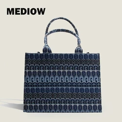 MEDIOW Handbags For Women Luxury Designer Tote Bag And Purse 2023 New Canvas Embroidered Letter Decoration Ethnic Style Medium