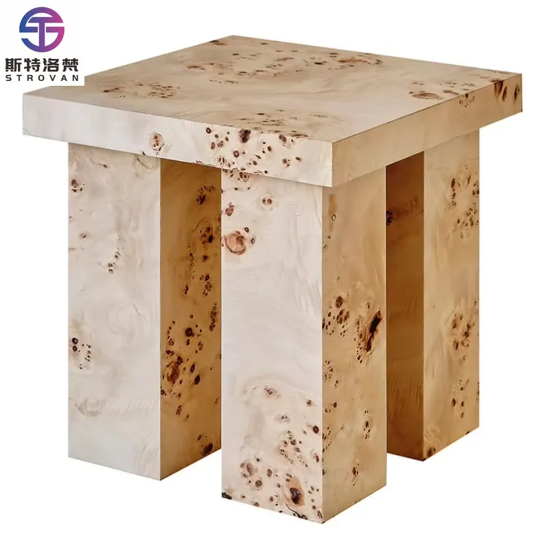 

Modern Style Solid Wood Burl Finish Side Table Furniture Corner Table for Living Room