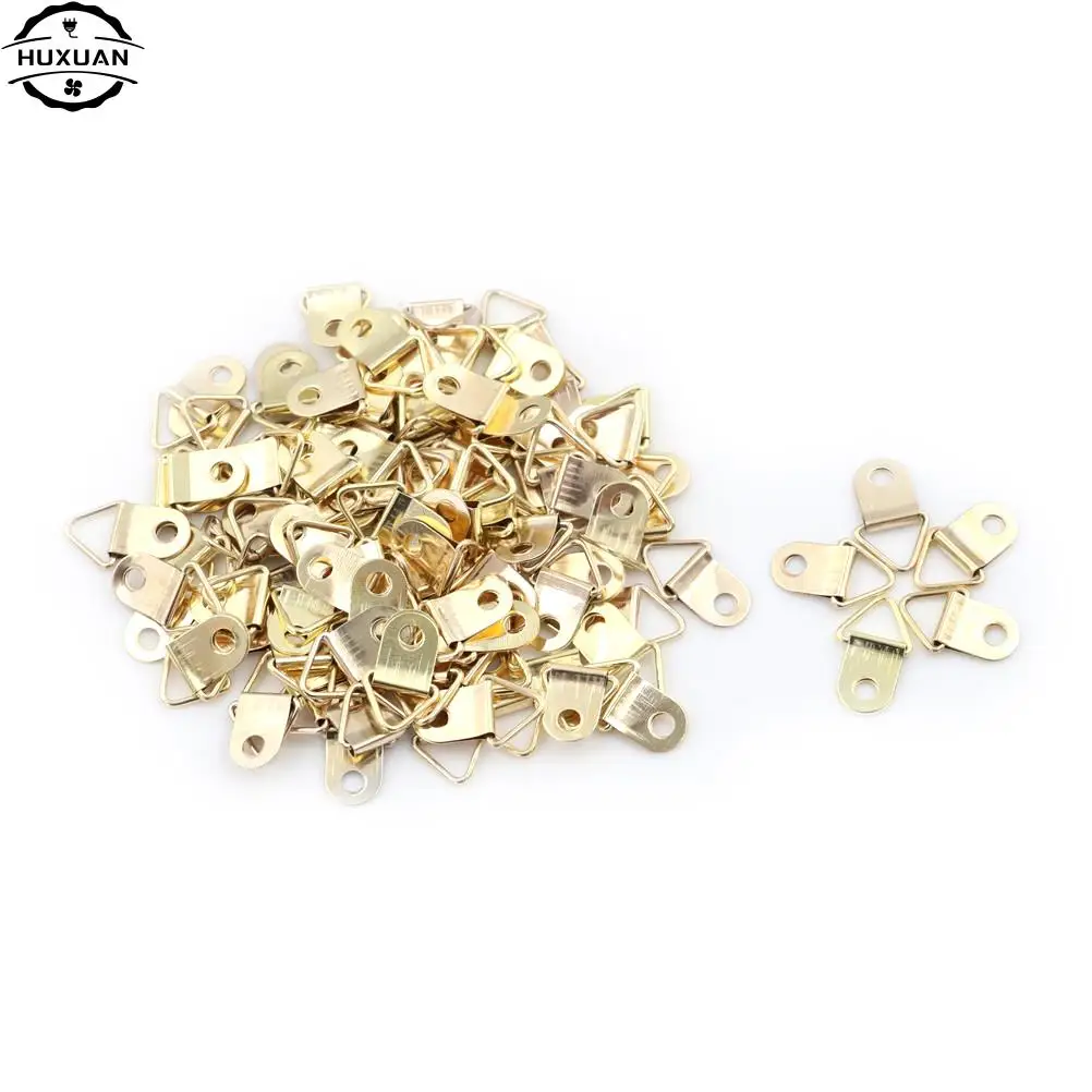 100 Pieces Golden Triangle D-Ring Hanging Picture oil Painting Mirror Frame Hooks Hangers Wholesale