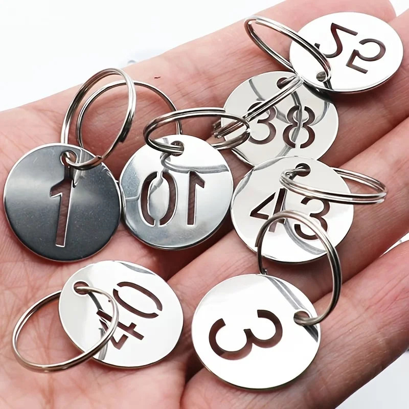 10pcs Numbered 1-100 Metal Labels with Keychain - Round Digit Tags Suitable for Packaging, Dorm Room Keys & Numbering