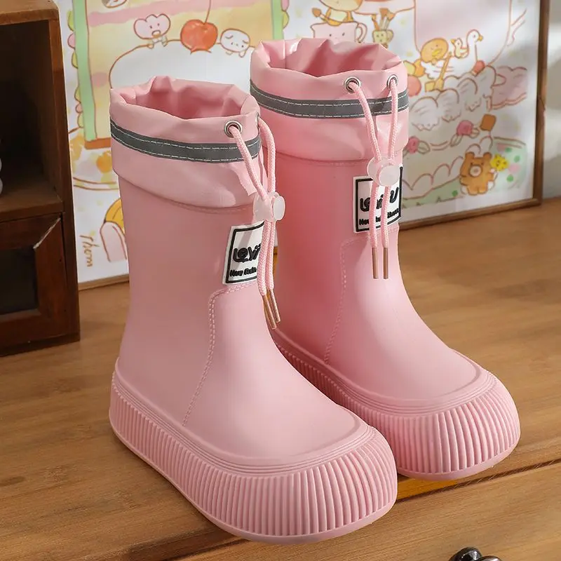 New 2026 Style Premium Kids Waterproof Rubber Boots Furry Non Slip School Rain Shoes for Girls