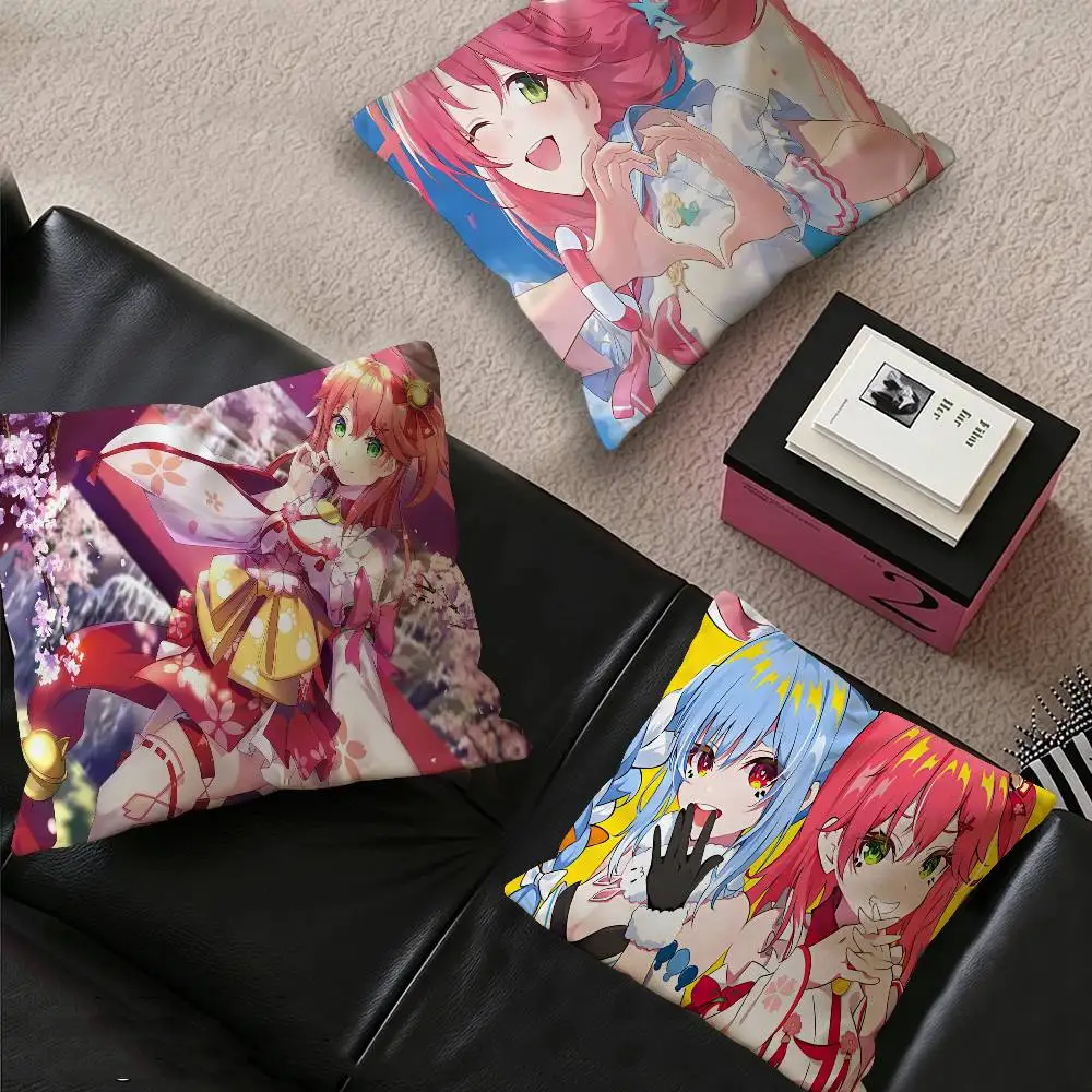 Kawaii Hololive Sakura Miko Pillow Gift Home Office Decoration Bedroom Sofa Car Cushion Cover case 45x45