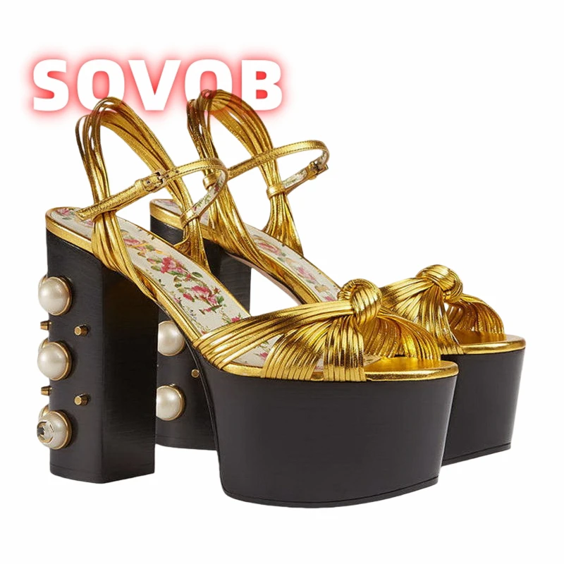 المرأة منصة صندل كعب عالٍ المفتوحة تو مضفر رصع المنصة أحذية الصيف موضة فاخرة تصميم الصنادل حجم كبير 42