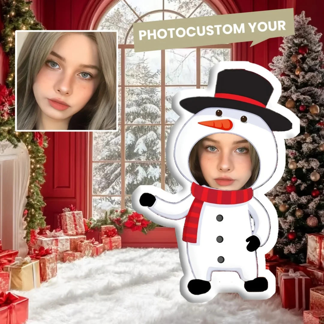 A Custom Funny Face Throw Pillow - Personalized Christmas Snowman Design Featuring a Red Hat And Scarf, Perfect for Holiday Deco