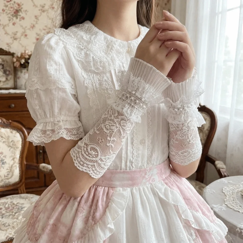 

Lace Trim Lace Arm Sleeves Mesh Floral Embroidered Fingerless Gloves Breathable See-Through Decorative Gloves Lolita Decor