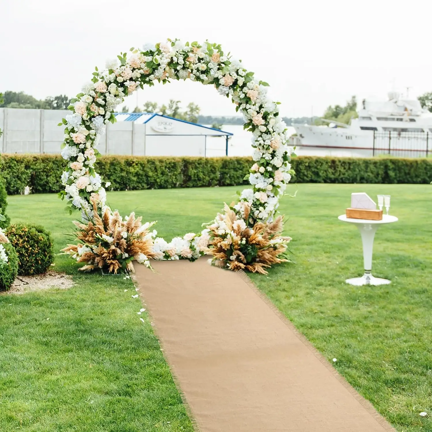 Jute-Hochzeits-Gangläufer mit Fransenrand, Zeremonie, Runway-Teppichrolle für drinnen und draußen, Hochzeit, Party, Brautparty – Detail 8