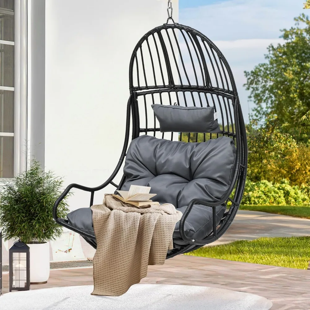 

Hanging Egg Chair Swing Egg Chair Wicker Indoor Outdoor Hammock Egg Chair with Cushions 330lbs for Patio, Bedroom, Garden and B