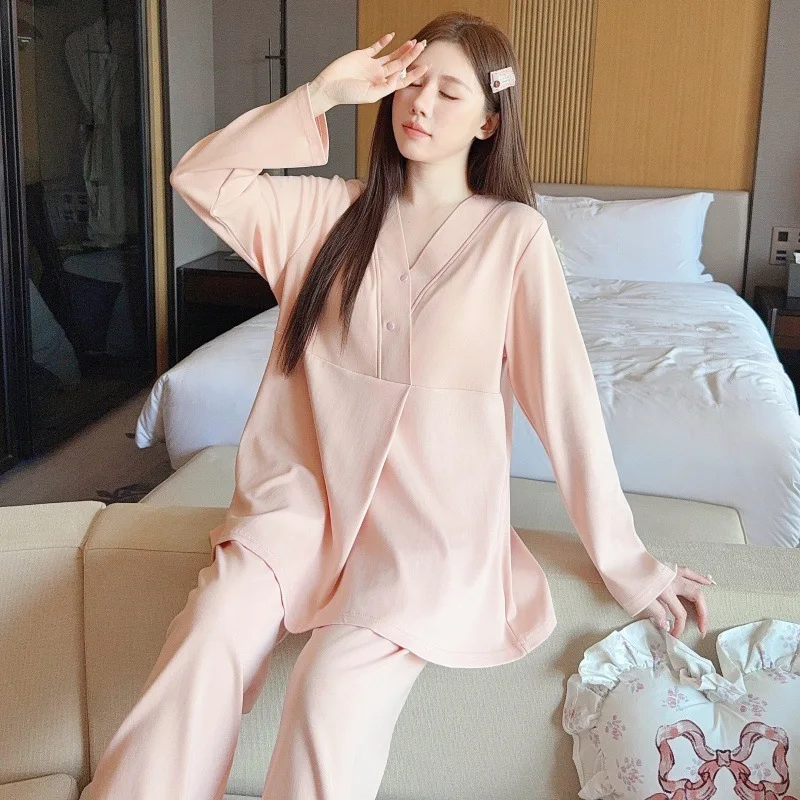 ثوب نوم بعد الولادة بأكمام طويلة مع حمالة صدر مدمجة تدعم ملابس نوم الأمومة للحمل خفيف الوزن للربيع/الصيف