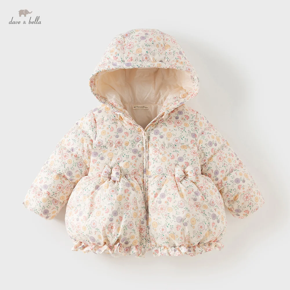 Dave Bella Children Down Jacket Winter Girl Waterproof Flower Coat Baby Warm Fashion Top Outerwear Children Clothing DB4253618