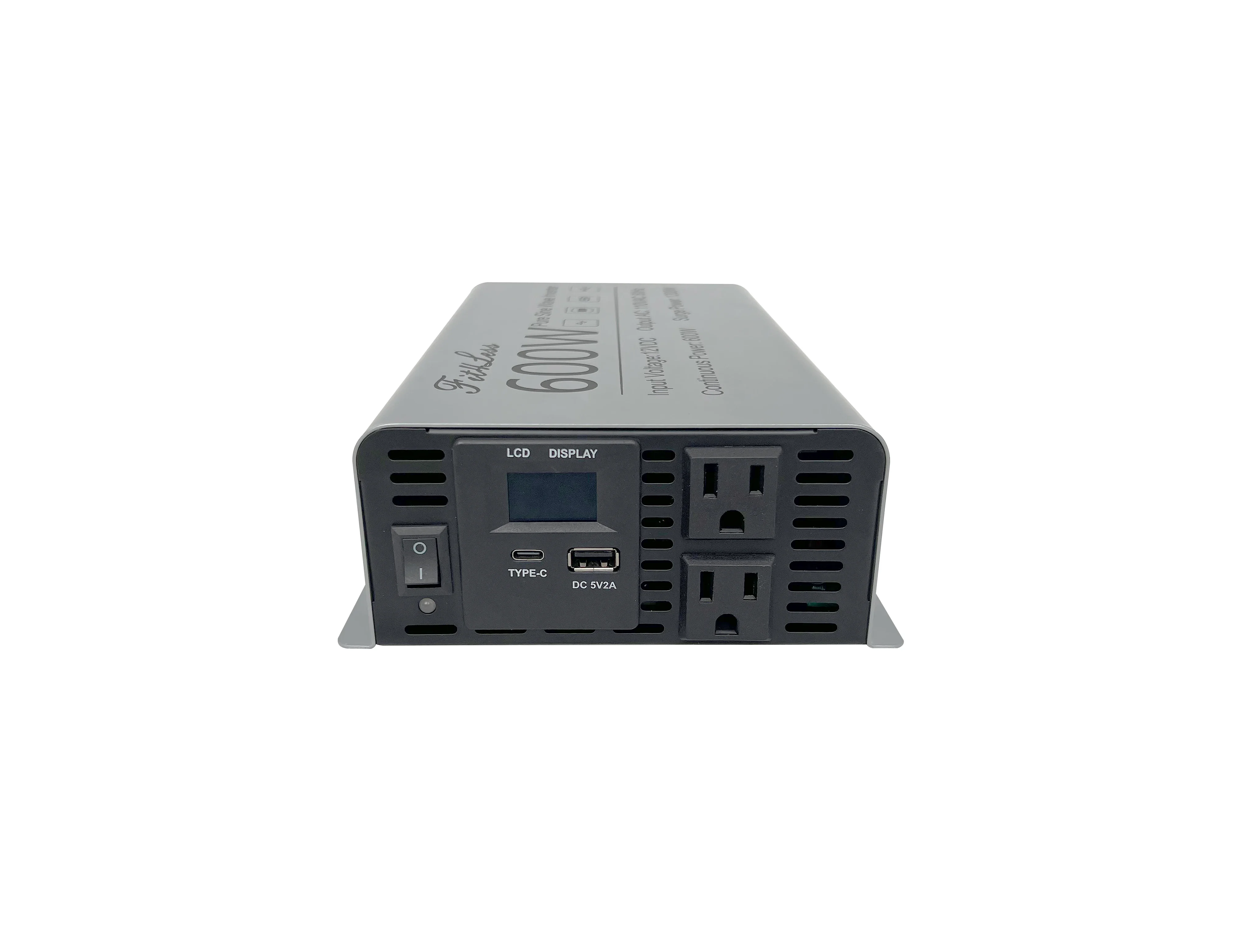 Fit4Less DC 12V  to AC 110V 60Hz with LCD Display dual sockets Type C and USB output 600W Pure Sine Wave inverter