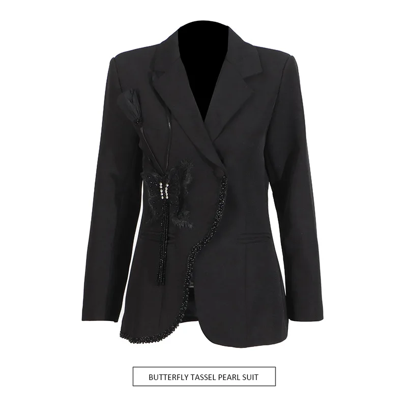 

Женский элегантный пиджак, весенняя мода, пригородный стиль, нишевая строчка, стерео украшение в виде бабочки, дизайн