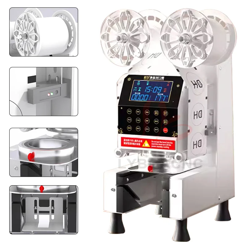 Electric Bubble  Film Wrapping 88mm 95mm Full Automatic Cup Sealer for Milk  Shop Plastic Paper Cup Sealing Machine