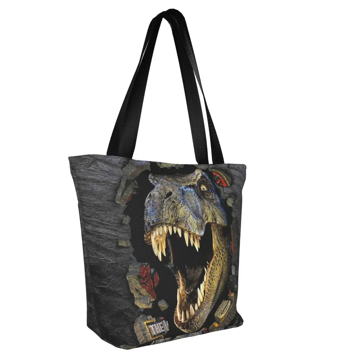 Custom Jurassics Parks Dinosaur Grocery Shopping Tote Bags Women Funny Canvas Shopper Shoulder Bag Large Capacity Handbag