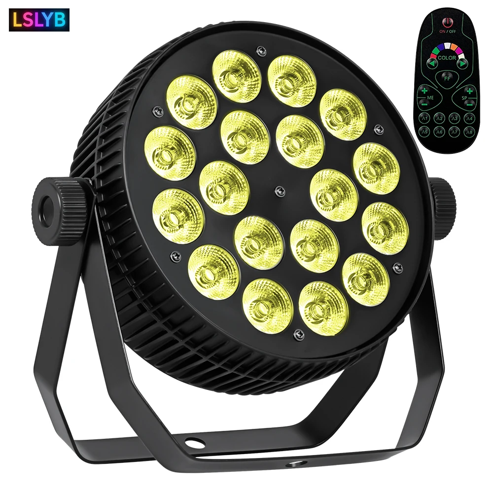 

Aluminum 18x18w RGBWA+UV 6in1 Par Light Disco Party Stage Atmosphere Lamp With Remote Control