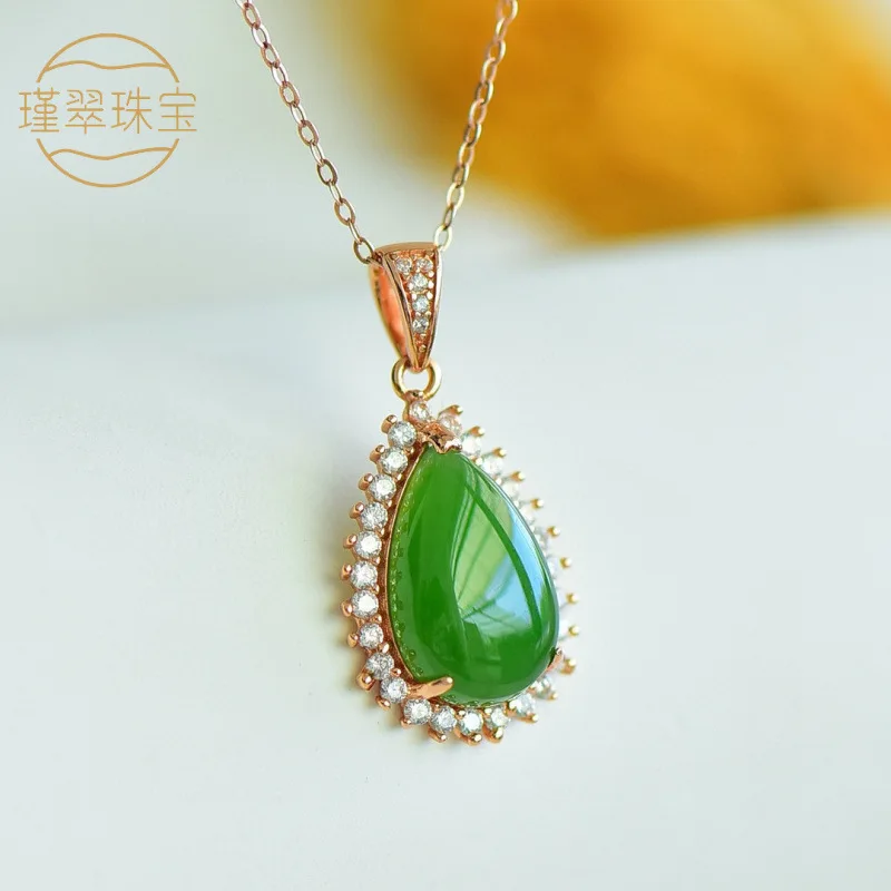 S925 Silver Inlaid With Hetian Jade Drop Pendant, Versatile Handmade Traditional Style Women'S New Jade Pendant