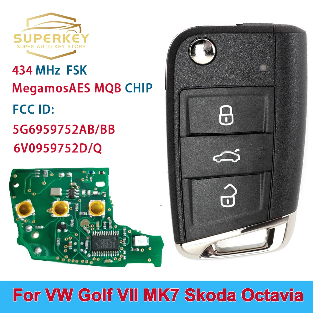 

SUPERKEY Remote Car Key Megamos AES MQB Chip For 2012-2015 VW Golf Mk7 Polo Tiguan Skoda Octavia Leon 5G6959752AB BB 6V0959752D