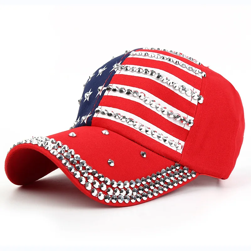 Men Women Baseball Cap USA Flag Diamond Rivet Brand Snapback  Unisex Adjustable Rap Rock Hats Fashion Gorras