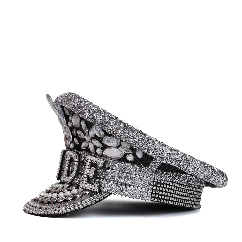 Women Wedding Bride Hat Military Hat Sergeant Captain Hat Luxury Rhinestone Festival Birthday Part Hen Do Hat Can Customize