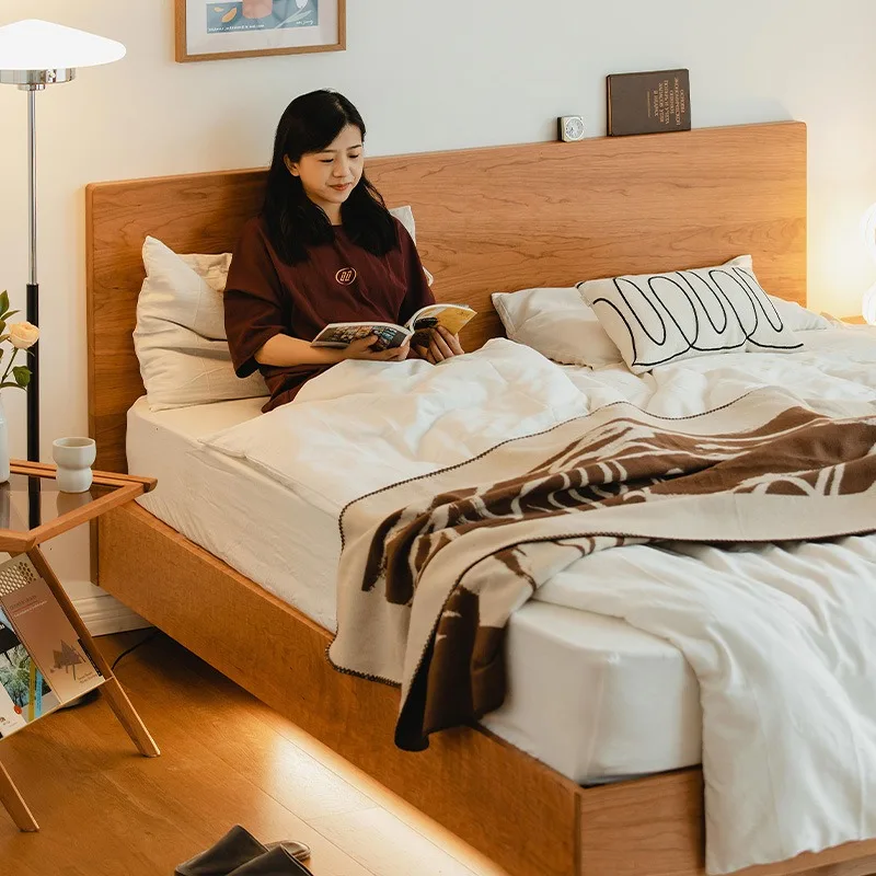 with large capacity storage function Full solid wood box bed Japanese moisture-proof high box suspended solid wood bed