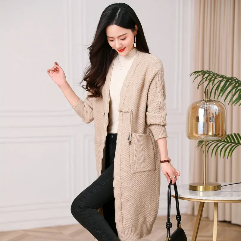 Oriental Style Women Chunky Knitted Cardigan Coat Sculptured KnitwearLow Button Sweaters Beige Camel Gray Bulky Cosy Knitwear