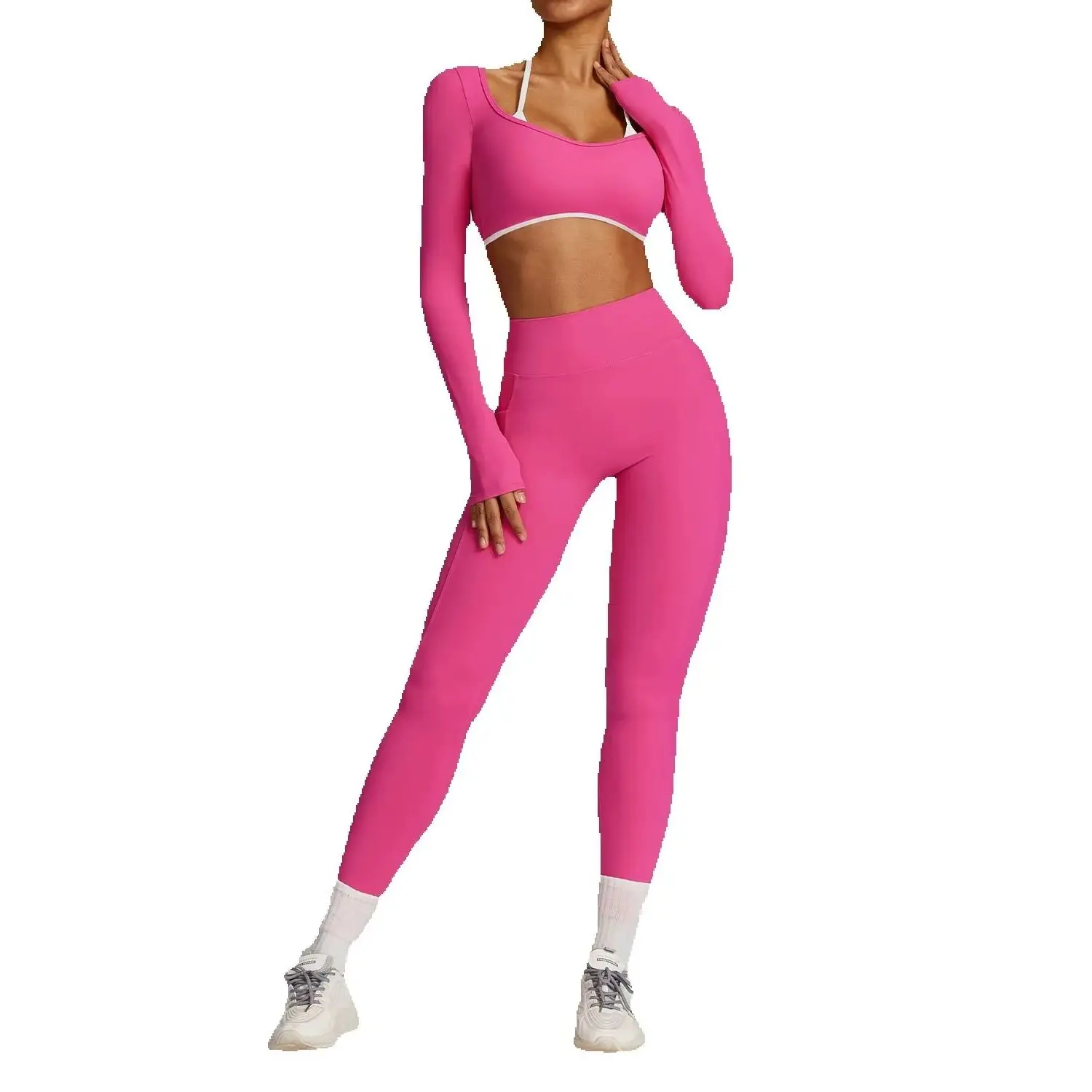

Yoga 2Pieces set Long Sleeve Gym Woman Yoga Clothing Quick Drying Sportswear Running Leggings Workout Sexy Crop Top Woman suits