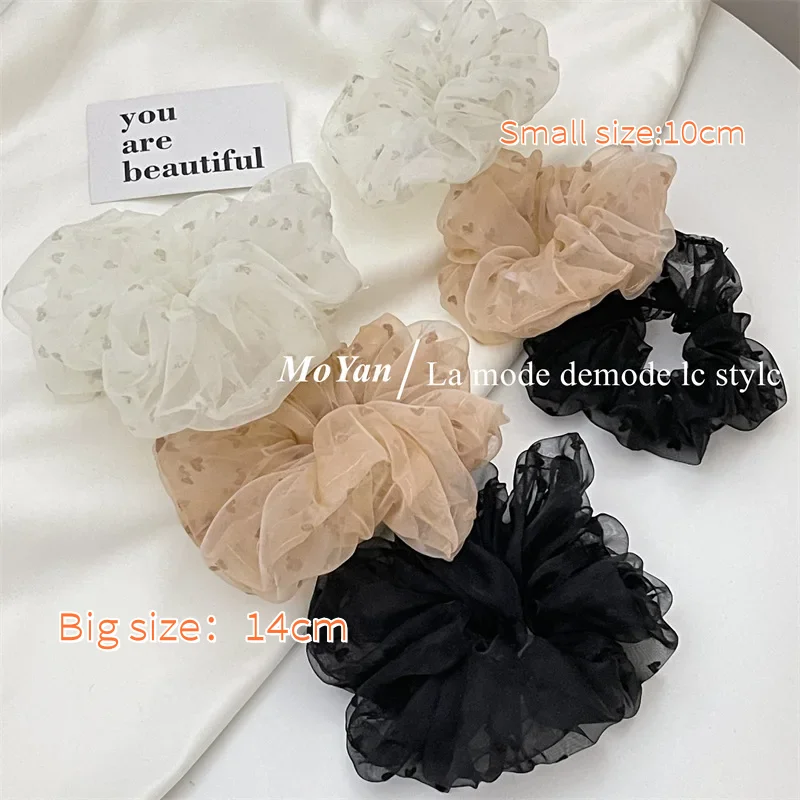 Mori Xianmei Mesh Yarn Large Intestine Hair Band Female Love Flocking Temperament Rope Headrope Simple Versatile Durable Rubber