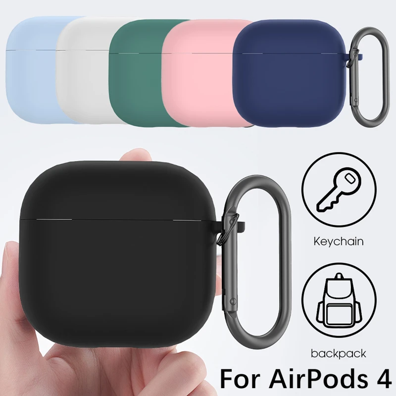 Funda protectora de silicona para auriculares, carcasa suave para auriculares inalámbricos, con gancho, para airpods 4 2024