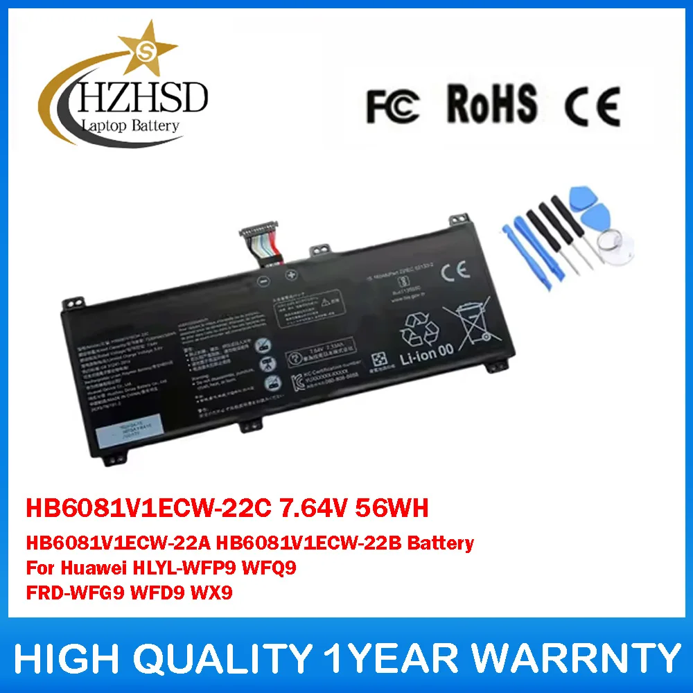 

HB6081V1ECW-22C 7.64V 56Wh Laptop Battery For Huawei Honor Hunter V700 Magicbook Pro 4600H HLYL-WFQ9 HLYL-WFP9 HBL-W29L