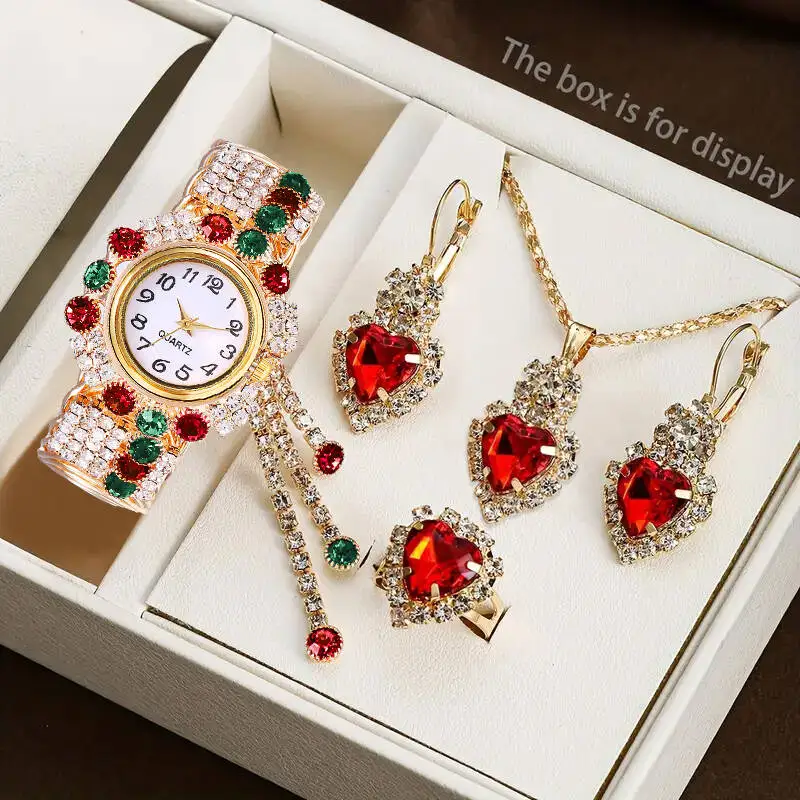 5PCS/Set Luxury Rhinestone Women Watches Fashion Adjustable Bangle Quartz Wristwatch Jewelry Set Relogio FemininoWithout Box