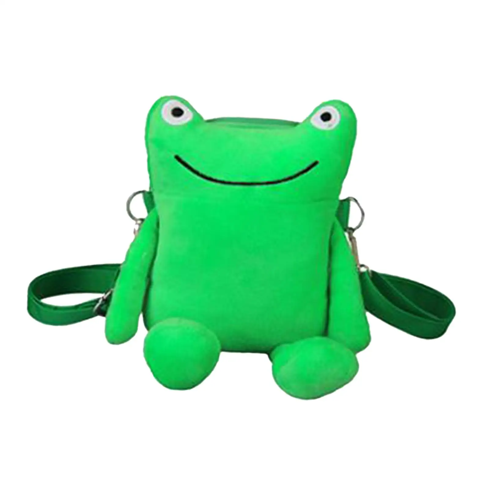 Novelty Green Frog Plush Bag Women Crossbody Tote Shoulder Purse Cute Cartoon Handbag Travel Beach Holiday Zipper Small Gift