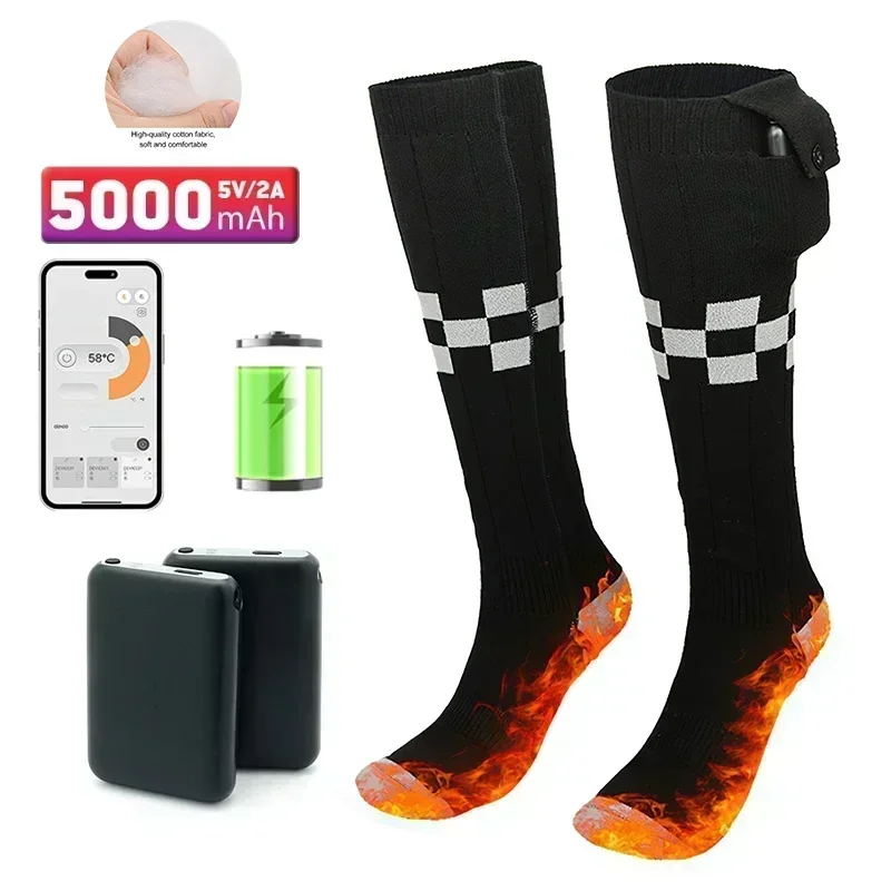 Heated Socks Remote Control Motorcycle Electric Heating Socks Rechargeable Battery Winter Thermal Thick Stockings Men Women