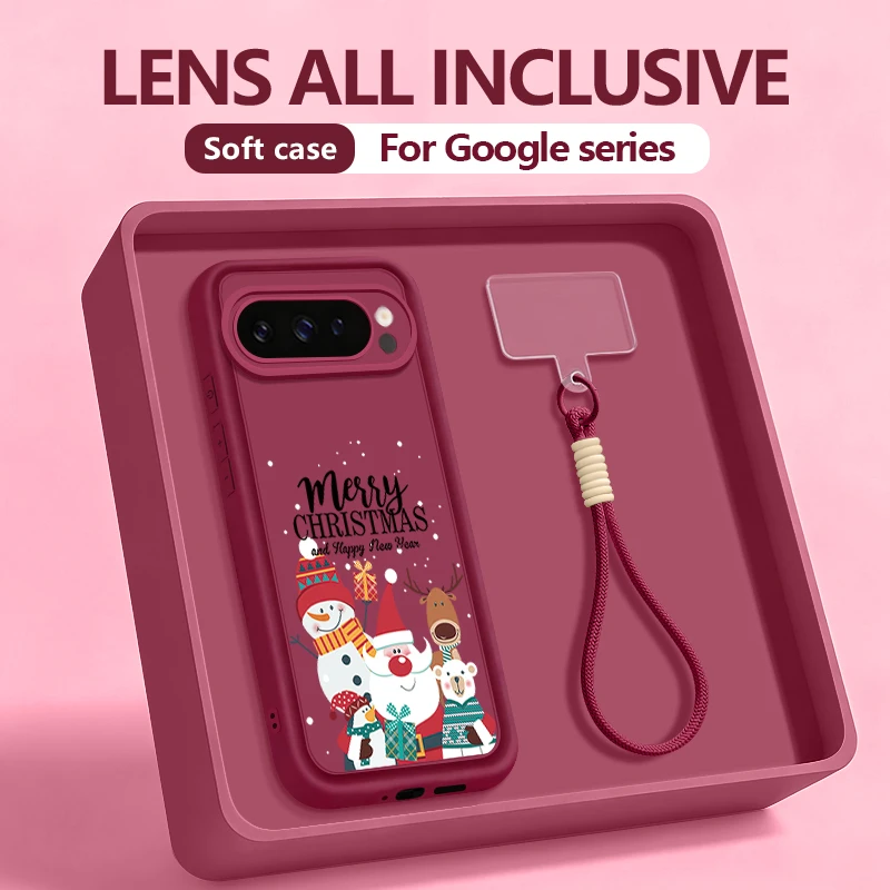 الحبل قضية الهاتف لجوجل بكسل 10 9 8 7 برو 8A 7A بكسل 9 10 برو XL عيد ميلاد سعيد نمط لينة سيليكون شريط للرسغ غطاء