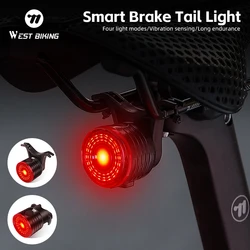 WEST BIKING Smart Bicycle Rear Light Brake Sensing Auto Start Stop Dual Mount Bracket Type-C Taillight Night Cycling Accessories