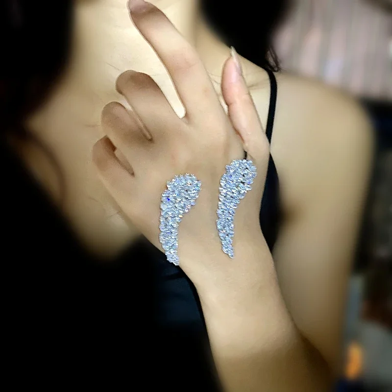 

Plant Leaf Crystal Hand Palm Bangle 925 Silver Color Cubic Zirconia Cuff Bracelet Prom Jewelry Handlets For Women