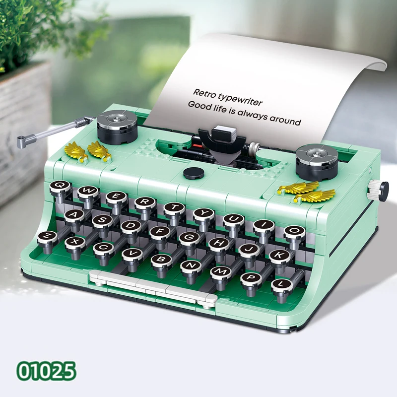 ZHEGAO Vintage Series Micro Particle Building Blocks Typewriter Model Phonograph Classic Telephone Coffee Maker Toy Display Gift