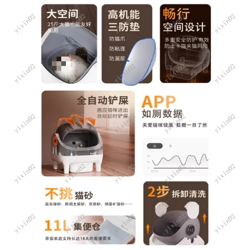 APP Automatic Smart Cat Litter Box Large Semi-closed Splash-proof No Scooping Cat Toilet