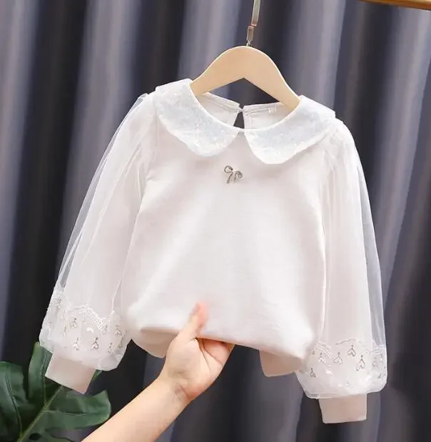 2024 Children Clothes Shirt Girl Spring Autumn Long Sleeve Top Cute White Clothes