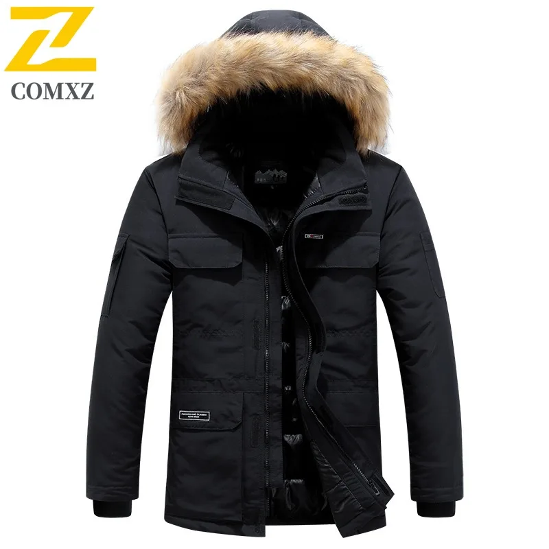 COMXZ 2025 Men Cotton-Padded Lined Fleece Hooded Jacket Winter Thickened American Style Windproof Thick Warm Outdoor Sports Coat