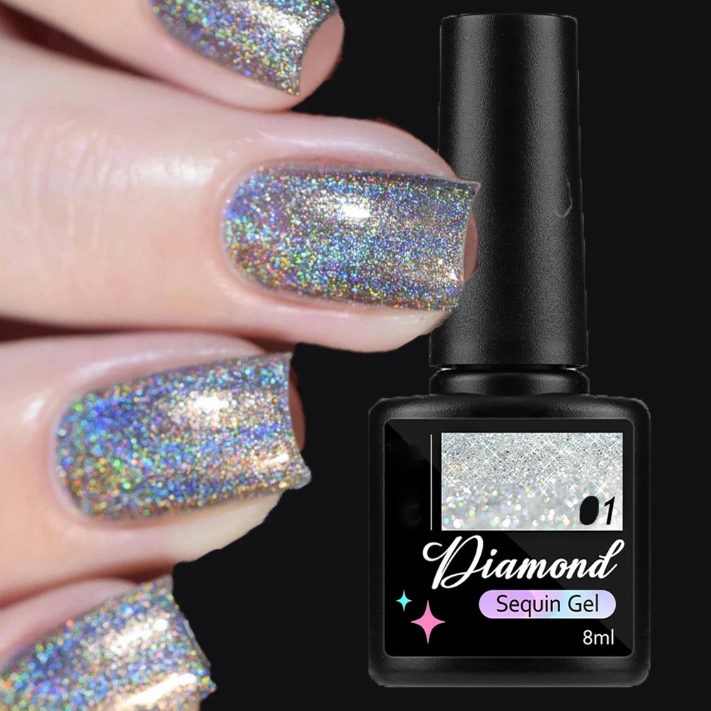 Esmalte de Gel para uñas, 9 colores de purpurina, Diamante reflectante, 8ml, láser brillante, Gel para manicura UV