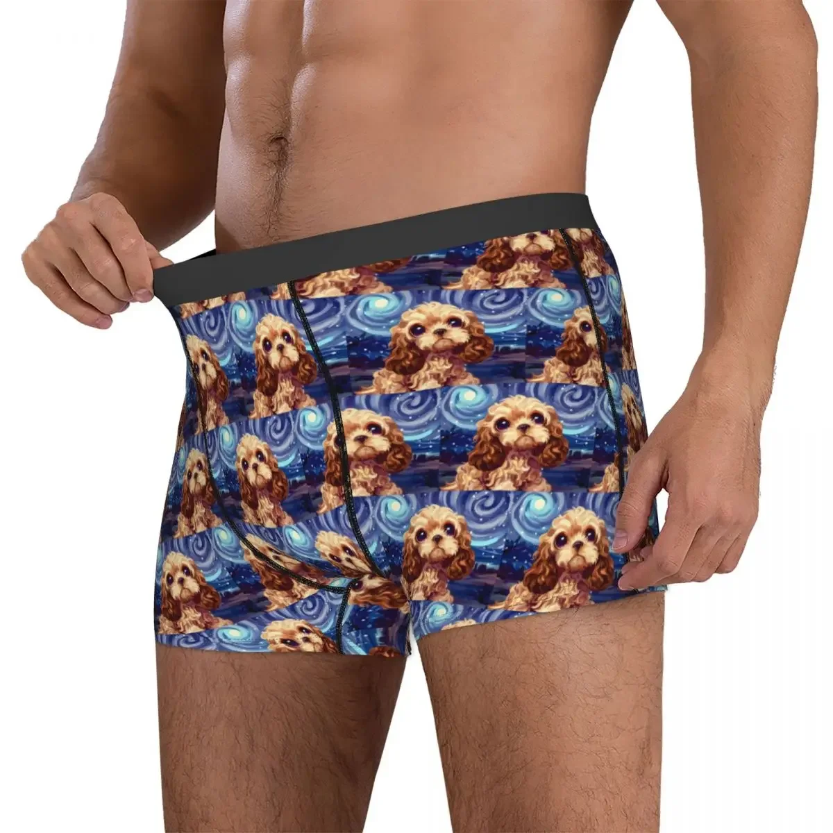 Boxer Underpants Shorts Cocker Spaniel Starry Night Panties Men Soft Underwear for Homme Man Boyfriend Gift