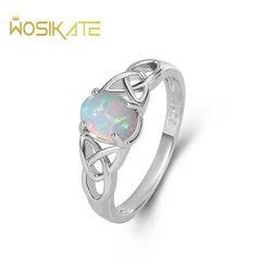 WOSIKATE Fashion White Opal Ring For Women 925 Sterling Silver Light Luxury Hollow Design Simple 925 Jewellery Ring Size 6-10