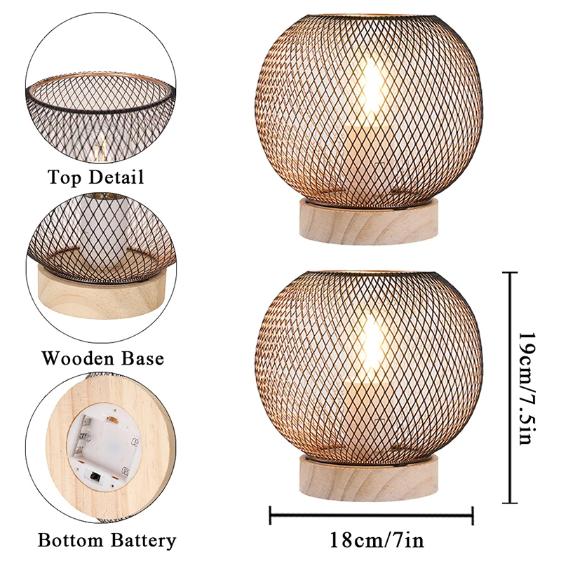 2Pcs Modern Metal Mesh Candle Holder Table Lamp Battery Powered Light Lantern for Home Garden Party Wedding Decor