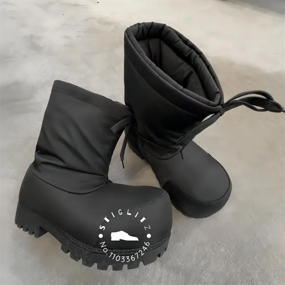 Big Round Toe Ski Boots Luxury Latest Design Mid-Calf Boots Fake Fur Warm Snow Boots Lace Up Fashion Style Boots for Women Men