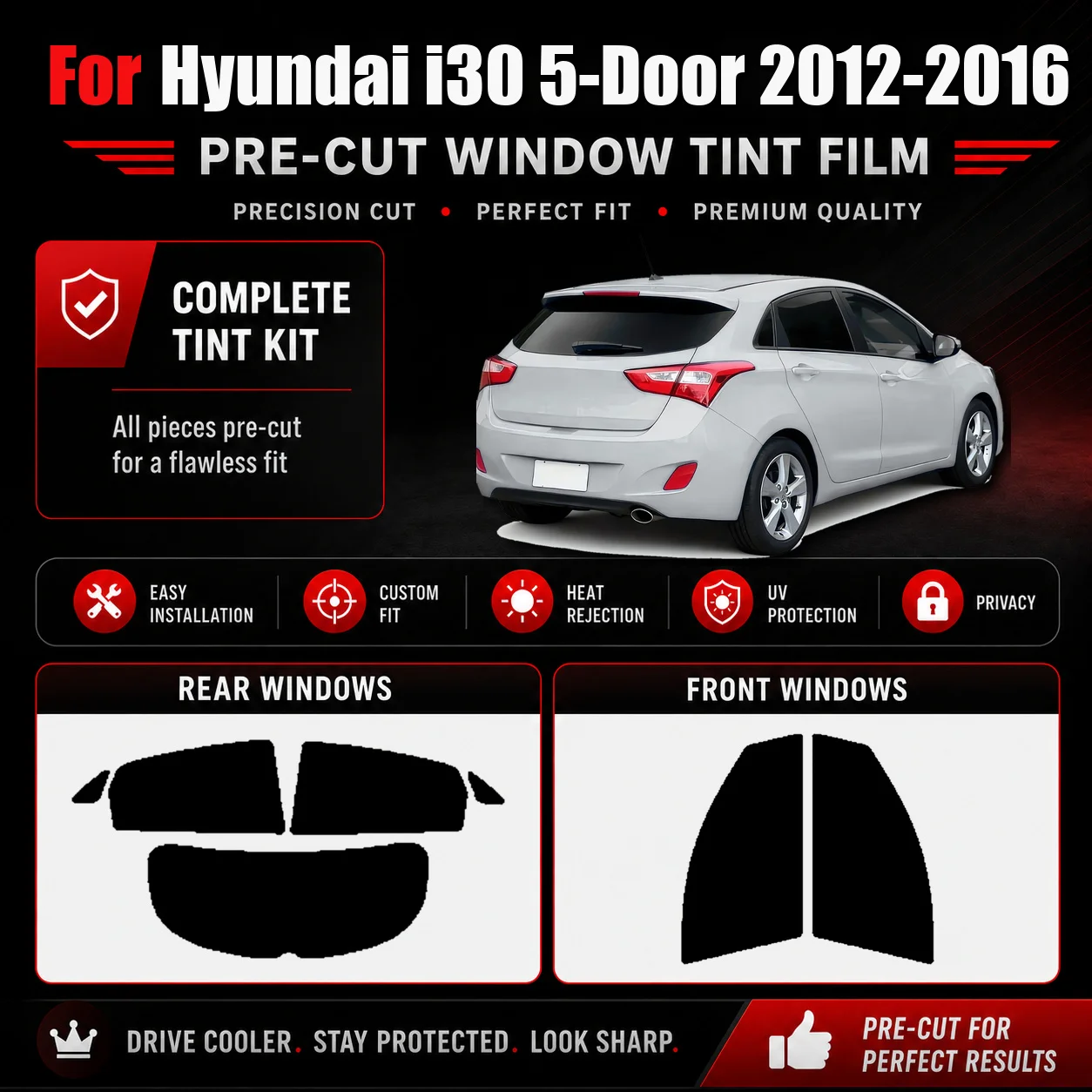 For Hyundai i30 5-Door 2012-2016 Precut Window Tint RAVOOY Ceramic UV Protection Kit Heat Reject