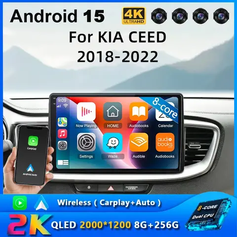 안드로이드 15 카 라디오 카플레이+오토 기아 씨드 3 CD 2018 2019 2020 2021 2022 네비게이션 GPS 멀티미디어 비디오 플레이어 스테레오 WiFi