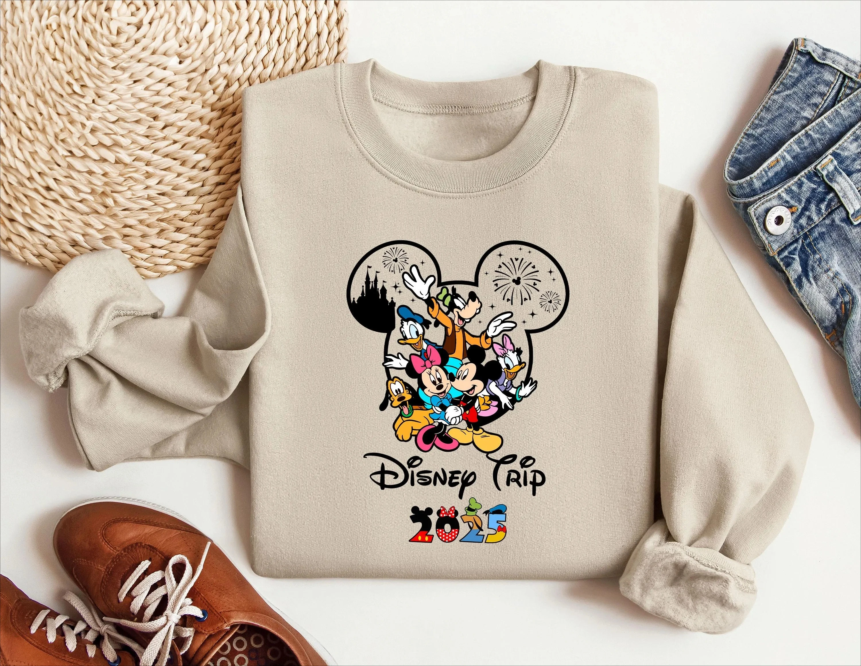 ديزني 2025 رحلة البلوز ميكي ميني الأسرة عطلة هوديي ديزني شخصية قميص الاطفال ديزني ملابس ديزني عطلة هدية