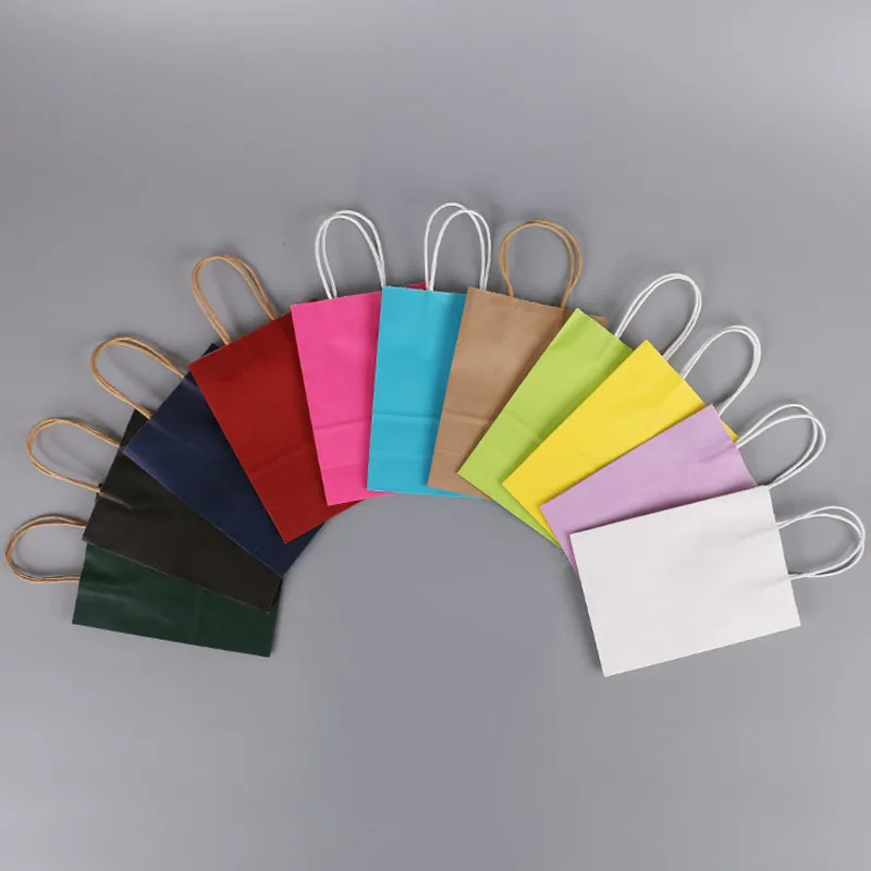 10/20/30/40/50pcs DIY Multifunction soft color paper bag with handles Festival gift bag shopping bags kraft paper packing bag