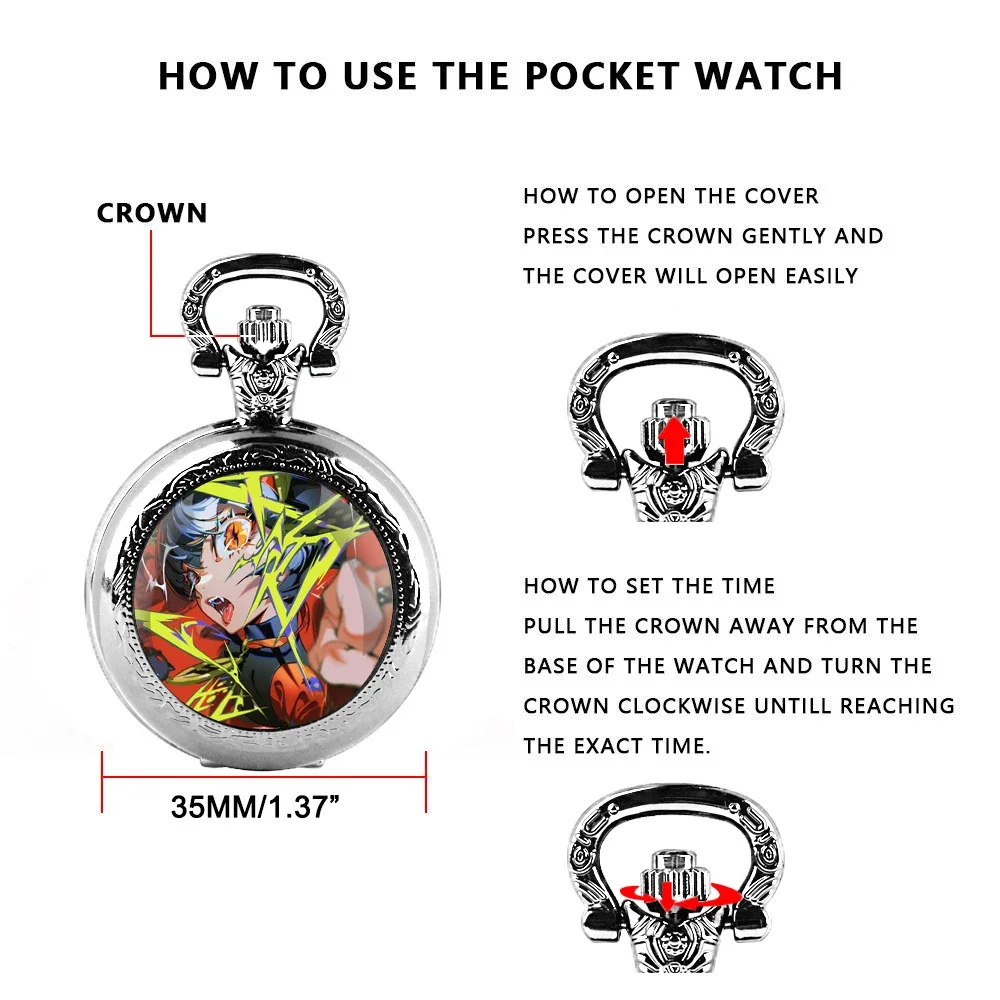 Exquisite Animation Design Glass Dome Pocket Watch – Quartz Movement, Arabic Numerals Dial & Durable Chain, Perfect Gift